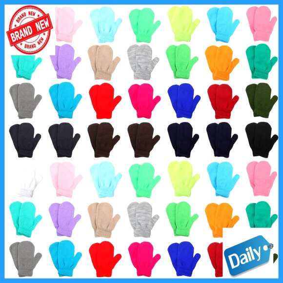 Kids Winter Mittens 50 Pairs Stretch Knit Gloves Toddler Size 1-6 Years